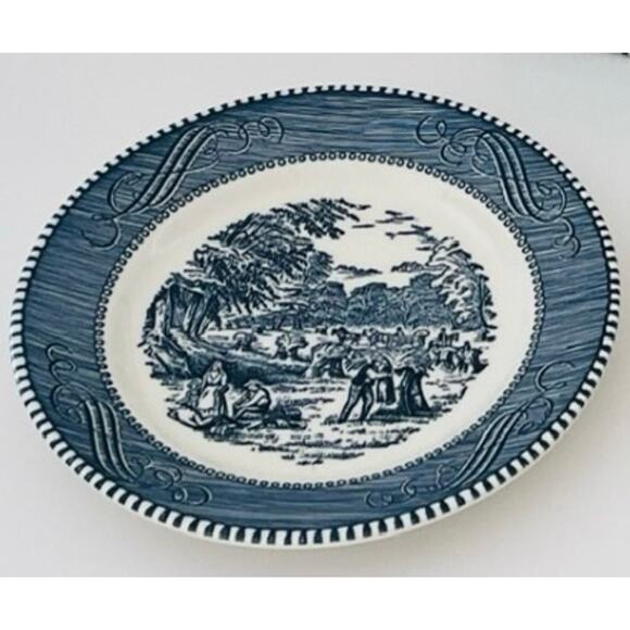 Vintage Currier and Ives Blue by ROYAL (USA) Rim Cereal Bowl- Set of